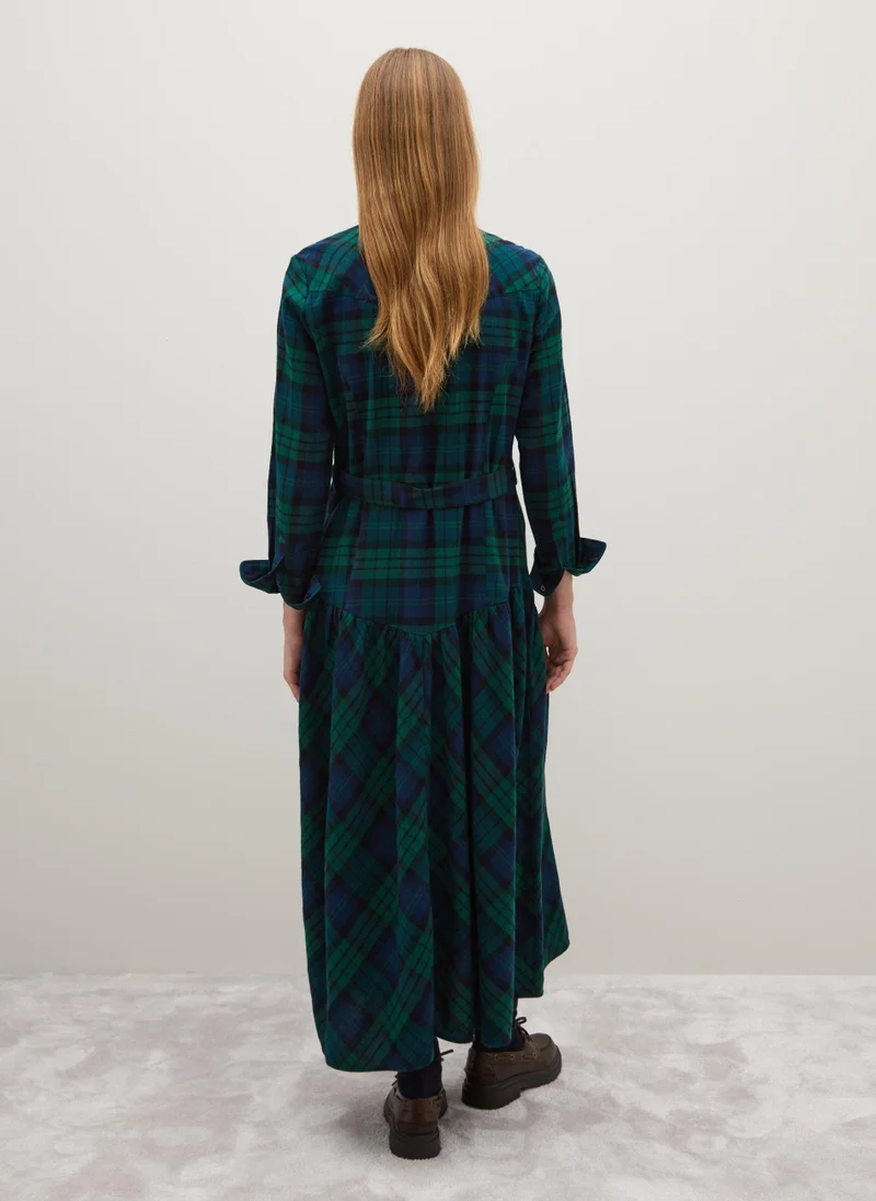 Ovs  OVS Long Dress In Pure Cotton With Regular Fit Multicolour Checks for Women | Best Price UAE